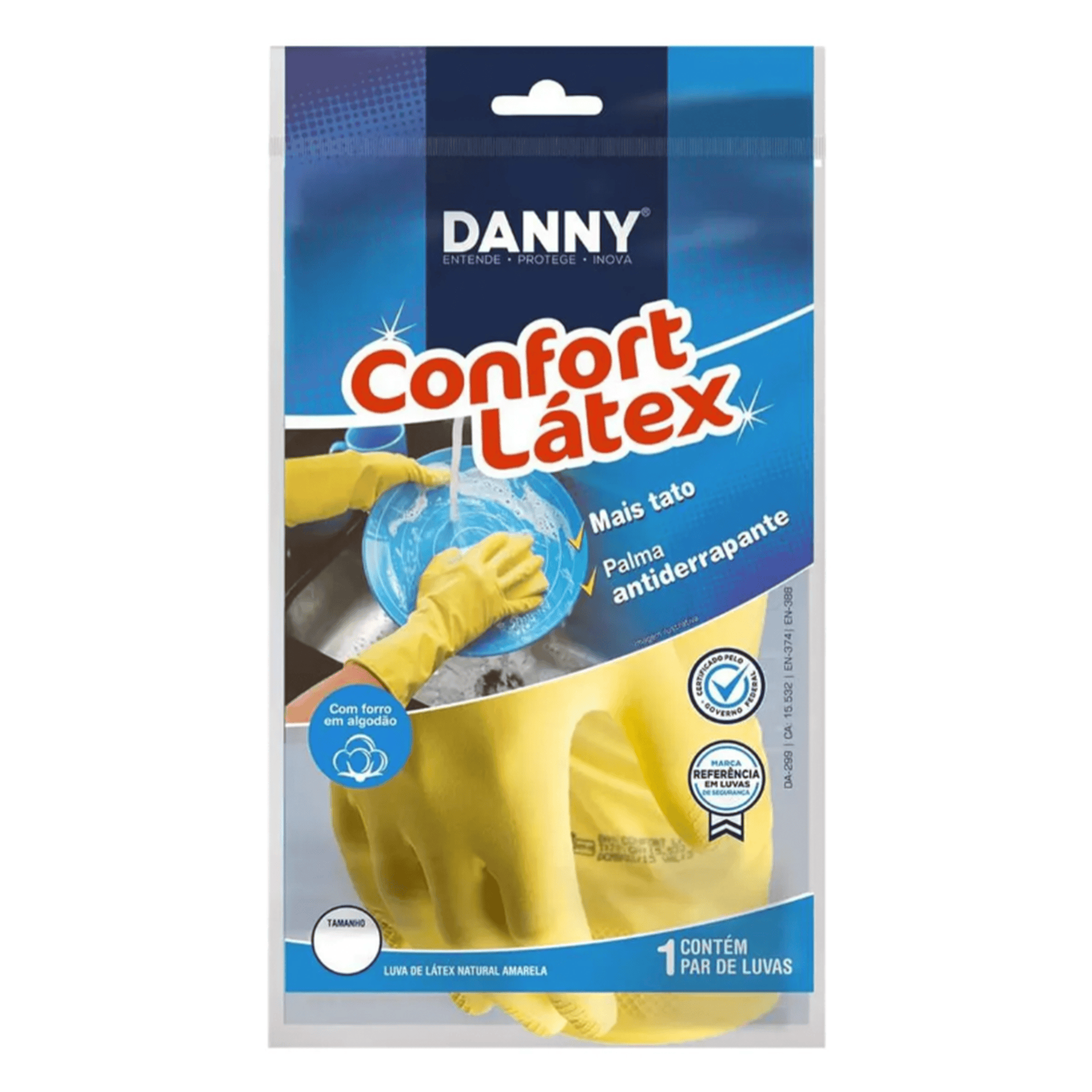 Par Luva Latex Limpeza Confort Danny Amarela Flocada Tamanho G - Imagem 2