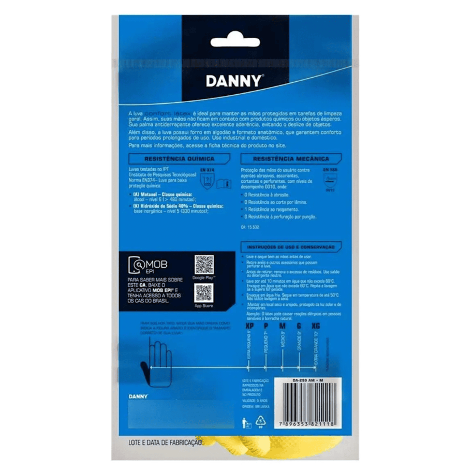 Par Luva Latex Limpeza Confort Danny Amarela Flocada Tamanho G - Imagem 6